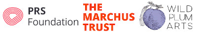 Logos for the PRS Foundation, The Marchus Trust and Wild Plum Arts